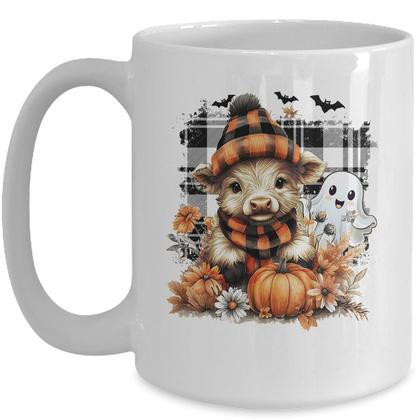 Cute Fall Highland Cow Ghost Spooky Season Autumn Halloween Mug 15oz Mug White front 600x.jpg