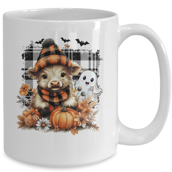 Cute Fall Highland Cow Ghost Spooky Season Autumn Halloween Mug 15oz Mug White back 600x.jpg