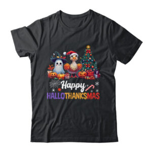 Retro Halloween Thanksgiving Christmas Happy HalloThanksMas Classic T Shirt Black 600x.jpg
