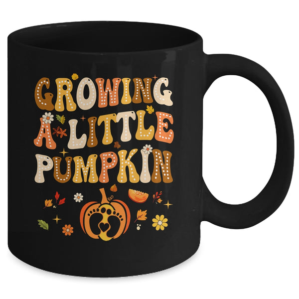 Growing A Little Pumpkin Thanksgiving Pregnancy Announcement Mug 11oz Mug Black back 600x.jpg