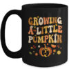 Growing A Little Pumpkin Thanksgiving Pregnancy Announcement Mug 15oz Mug Black front 600x.jpg