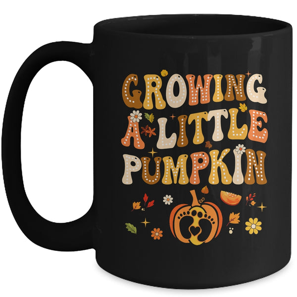Growing A Little Pumpkin Thanksgiving Pregnancy Announcement Mug 15oz Mug Black front 600x.jpg