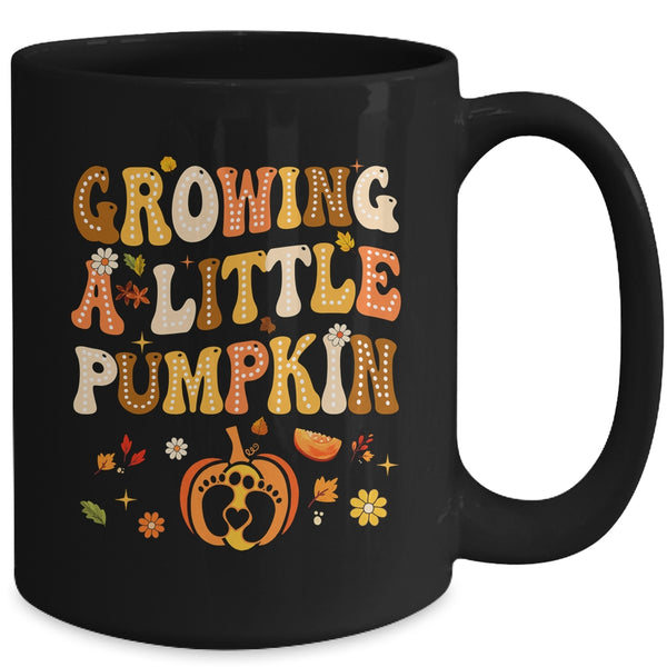 Growing A Little Pumpkin Thanksgiving Pregnancy Announcement Mug 15oz Mug Black back 600x.jpg