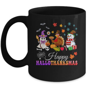 Halloween Thanksgiving Christmas Happy HalloThanksMas Kids Mug 11oz Mug Black front 600x.jpg