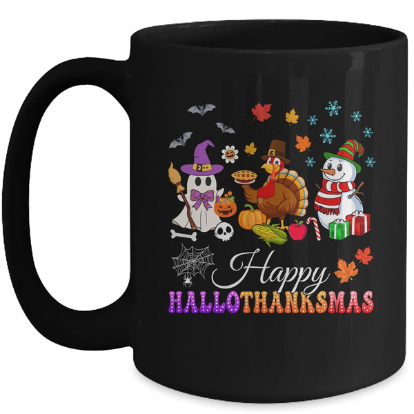 Halloween Thanksgiving Christmas Happy HalloThanksMas Kids Mug 15oz Mug Black front 600x.jpg
