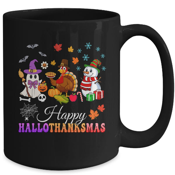 Halloween Thanksgiving Christmas Happy HalloThanksMas Kids Mug 15oz Mug Black back 600x.jpg