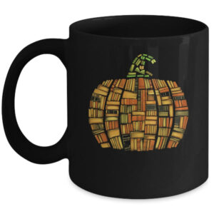 Vintage Book Pumpkin Autumn Fall Librarians Bookworm Teacher Mug 11oz Mug Black front 600x.jpg