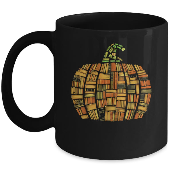 Vintage Book Pumpkin Autumn Fall Librarians Bookworm Teacher Mug 11oz Mug Black front 600x.jpg