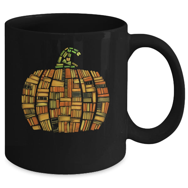 Vintage Book Pumpkin Autumn Fall Librarians Bookworm Teacher Mug 11oz Mug Black back 600x.jpg