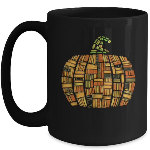 Vintage Book Pumpkin Autumn Fall Librarians Bookworm Teacher Mug 15oz Mug Black front 600x.jpg