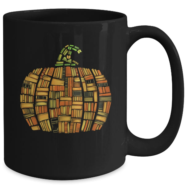 Vintage Book Pumpkin Autumn Fall Librarians Bookworm Teacher Mug 15oz Mug Black back 600x.jpg