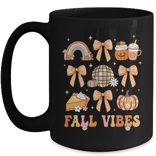 Retro Coffee Fall Vibes Autumn Coquette Pumpkin Thanksgiving Mug 15oz Mug Black front 600x.jpg