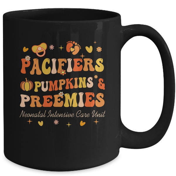 Pacifiers Pumpkins And Preemies Fall NICU Nurse Thanksgiving Mug 15oz Mug Black back 600x.jpg