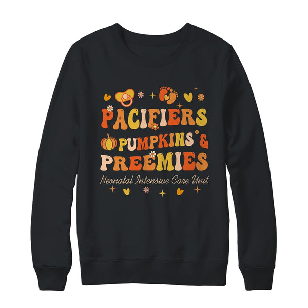 Pacifiers Pumpkins And Preemies Fall NICU Nurse Thanksgiving Crewneck Sweatshirt Black 600x.jpg