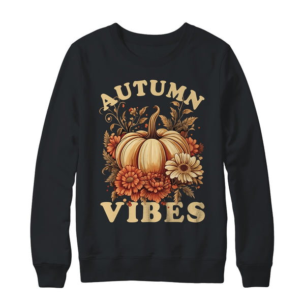 Autumn Vibes For Women Pumpkin Fall Graphic Thanksgiving Crewneck Sweatshirt Black 600x.jpg