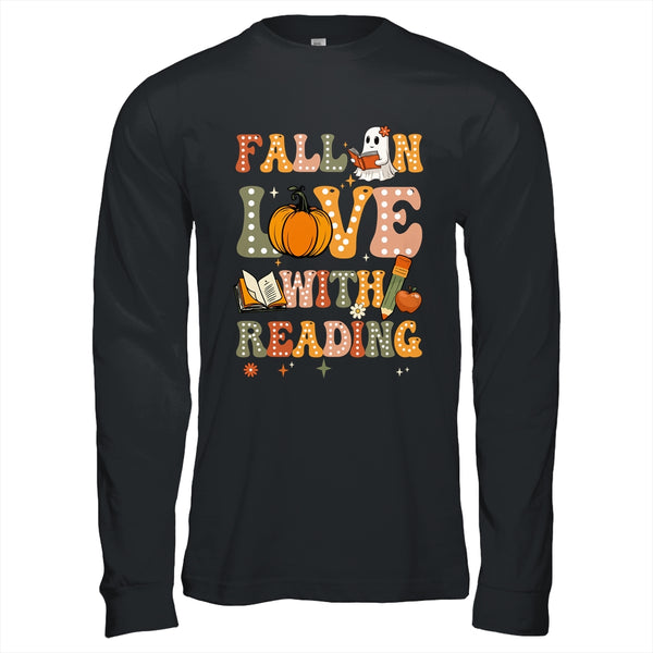 Fall In Love With Reading Book Autumn Pumpkins And Teachers Long Sleeve T Shirt Black 600x.jpg
