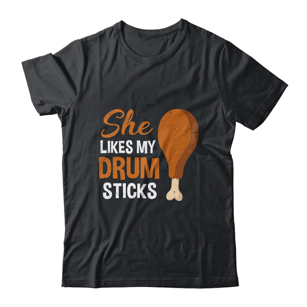 She Likes My Drum Stick Funny Couple Matching Thanksgiving Classic T Shirt Black 600x.jpg