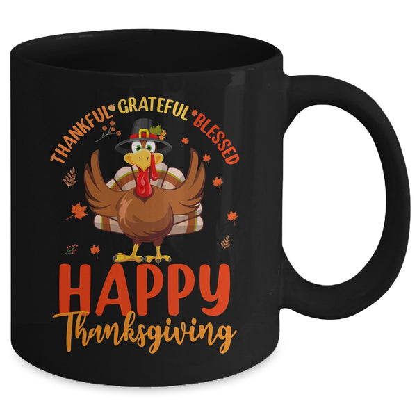 Thankful Grateful Blessed Thanksgiving Turkey Women Girls Mug 11oz Mug Black back 600x.jpg