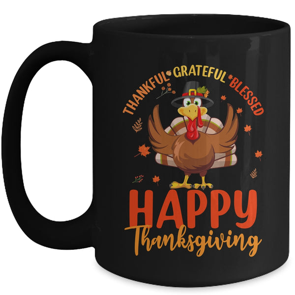 Thankful Grateful Blessed Thanksgiving Turkey Women Girls Mug 15oz Mug Black front 600x.jpg