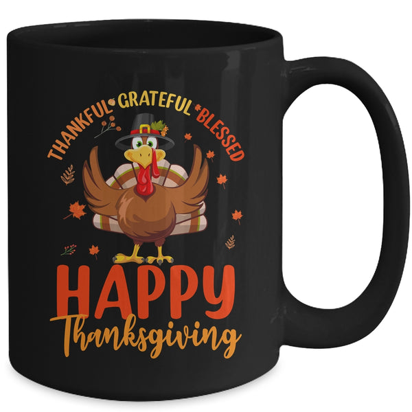 Thankful Grateful Blessed Thanksgiving Turkey Women Girls Mug 15oz Mug Black back 600x.jpg