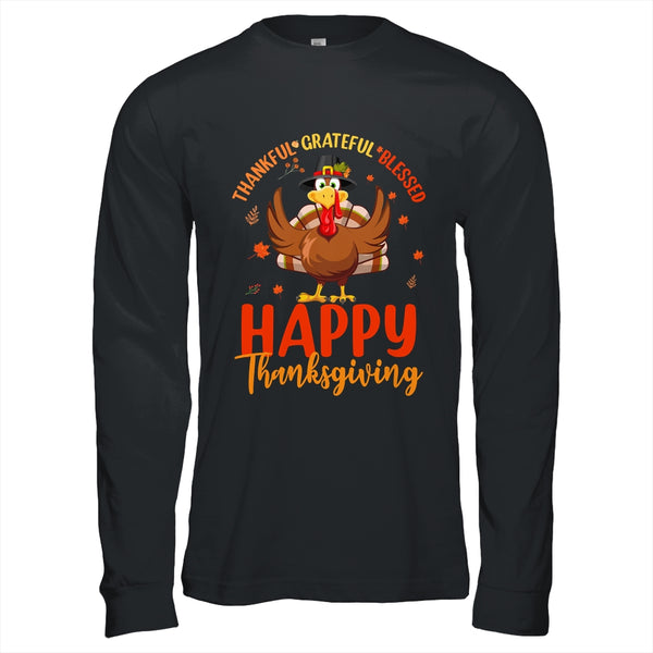 Thankful Grateful Blessed Thanksgiving Turkey Women Girls Long Sleeve T Shirt Black 600x.jpg