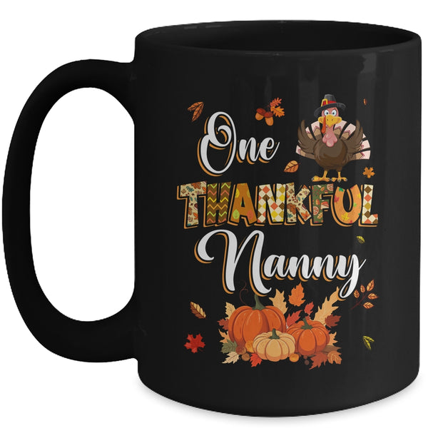 One Thankful Nanny Fall Leaves Autumn Grandma Thanksgiving Mug 15oz Mug Black front 600x.jpg