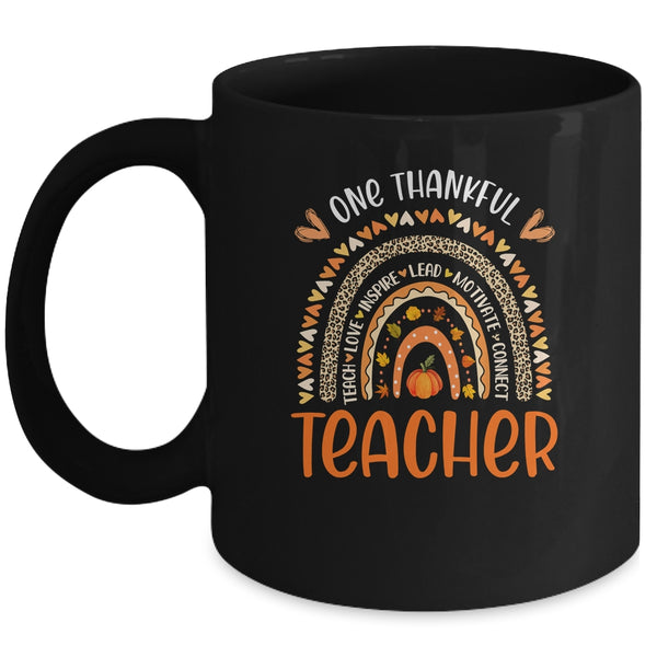 One Thankful Teacher Thanksgiving Rainbow Leopard Fall Mug 11oz Mug Black front 600x.jpg