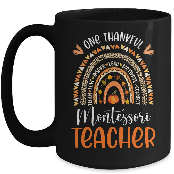 One Thankful Montessori Teacher Thanksgiving Rainbow Teacher Mug 15oz Mug Black front 600x.jpg