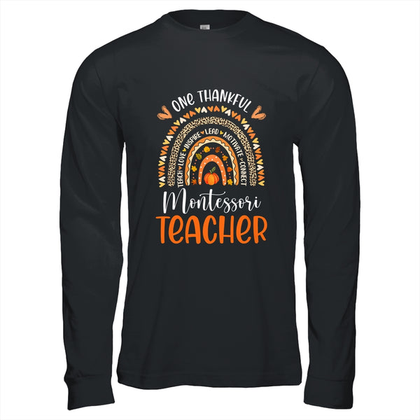 One Thankful Montessori Teacher Thanksgiving Rainbow Teacher Long Sleeve T Shirt Black 600x.jpg