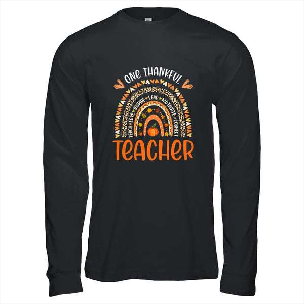 One Thankful Teacher Thanksgiving Rainbow Leopard Fall Long Sleeve T Shirt Black 600x.jpg