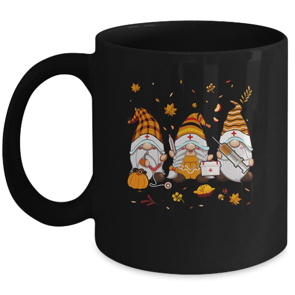 Thanksgiving Nurse Gnomes Fall Scrub Top Autumn RN Women Mug 11oz Mug Black front 600x.jpg