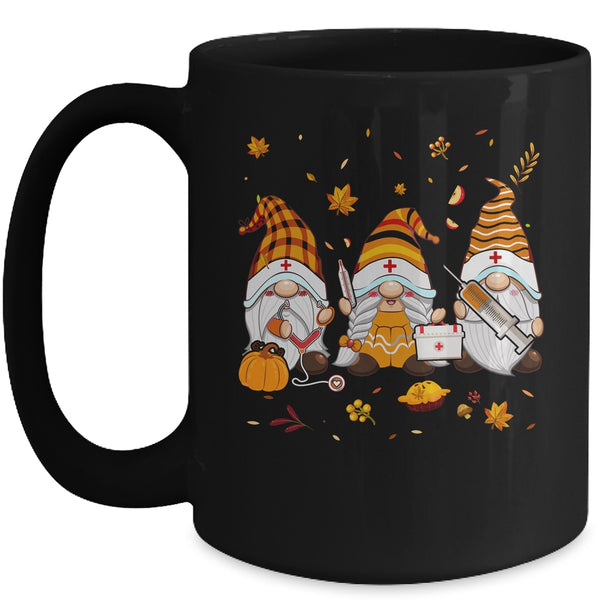 Thanksgiving Nurse Gnomes Fall Scrub Top Autumn RN Women Mug 15oz Mug Black front 600x.jpg