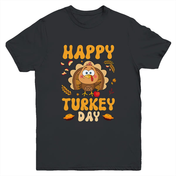 Happy Turkey Day Thanksgiving Day Funny Turkey Thanksgiving Youth Youth T Shirt Black 600x.jpg