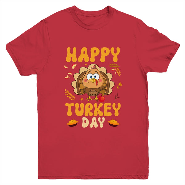 Happy Turkey Day Thanksgiving Day Funny Turkey Thanksgiving Youth Youth T Shirt Red 600x.jpg