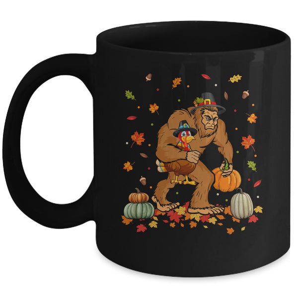 Thanksgiving Bigfoot Turkey Pumpkin Day Boys Men Mug 11oz Mug Black front 600x.jpg