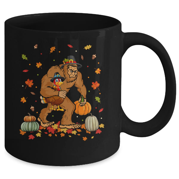 Thanksgiving Bigfoot Turkey Pumpkin Day Boys Men Mug 11oz Mug Black back 600x.jpg
