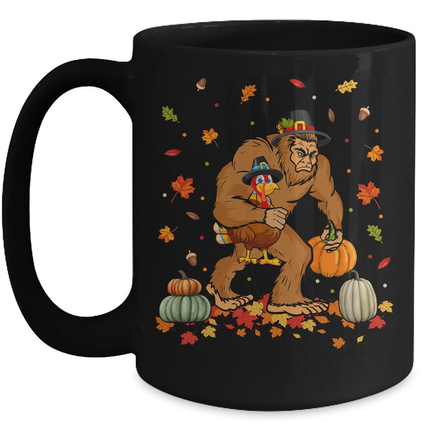 Thanksgiving Bigfoot Turkey Pumpkin Day Boys Men Mug 15oz Mug Black front 600x.jpg