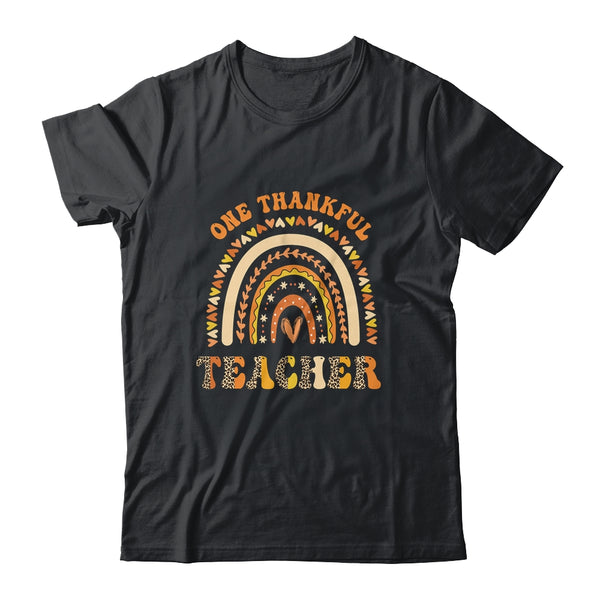 One Thankful Teacher Leopard Rainbow Groovy Thanksgiving Classic T Shirt Black 600x.jpg