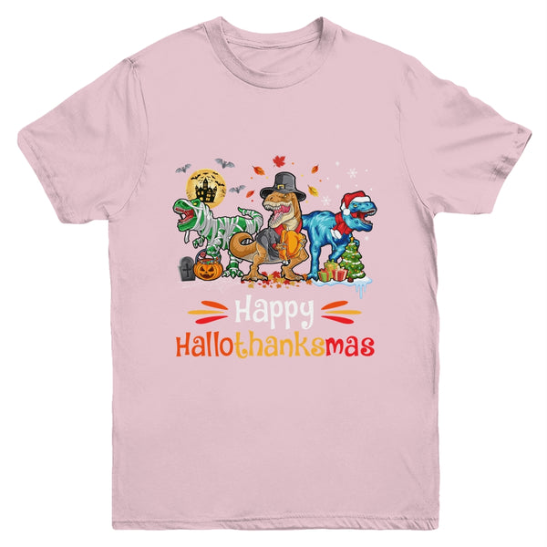 Happy Hallothanksmas T Rex Dinosaur Halloween Christmas Youth Youth T Shirt Light Pink 600x.jpg