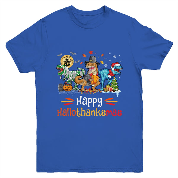 Happy Hallothanksmas T Rex Dinosaur Halloween Christmas Youth Youth T Shirt Royal 600x.jpg