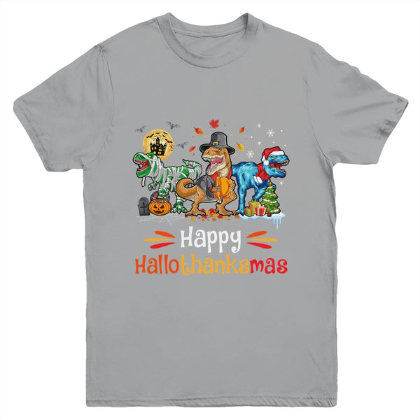 Happy Hallothanksmas T Rex Dinosaur Halloween Christmas Youth Youth T Shirt Sport Grey 600x.jpg