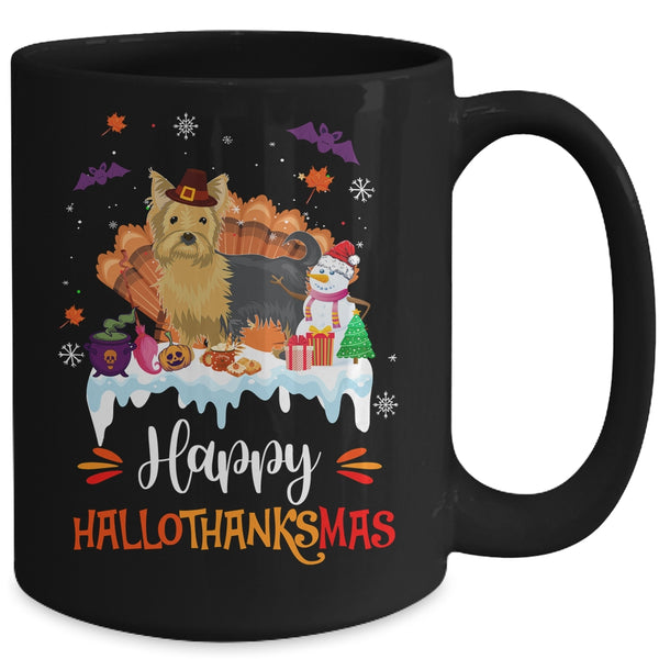 Yorkie HalloThanksMas Halloween Thanksgiving Christmas Mug 15oz Mug Black back 600x.jpg