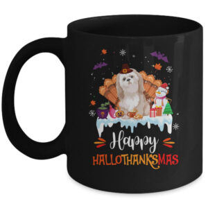 Shih Tzu HalloThanksMas Halloween Thanksgiving Christmas Mug 11oz Mug Black front 600x.jpg