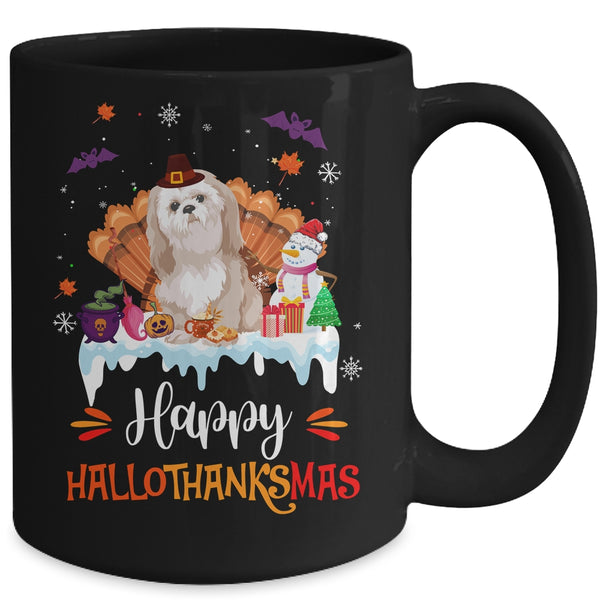 Shih Tzu HalloThanksMas Halloween Thanksgiving Christmas Mug 15oz Mug Black back 600x.jpg
