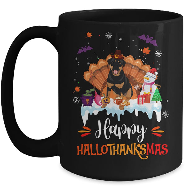 Rottweiler HalloThanksMas Halloween Thanksgiving Christmas Mug 15oz Mug Black front 600x.jpg