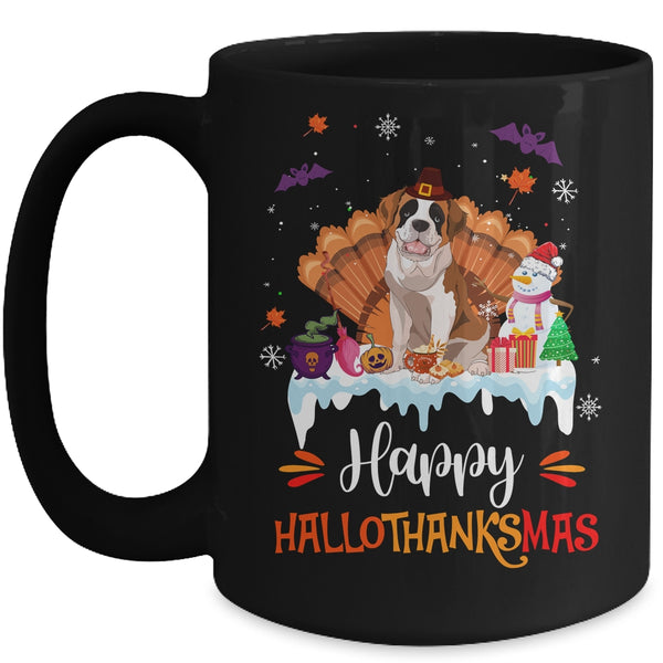 Saint Bernard Happy HalloThanksMas Halloween Christmas Mug 15oz Mug Black front 600x.jpg
