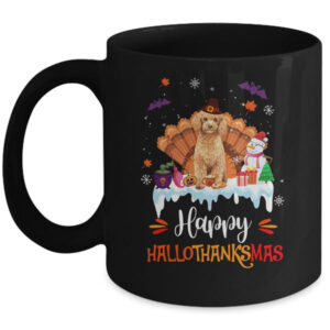 Poodle HalloThanksMas Halloween Thanksgiving Christmas Mug 11oz Mug Black front 600x.jpg