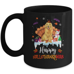 Golden Retriever Happy HalloThanksMas Halloween Christmas Mug 11oz Mug Black front 600x.jpg