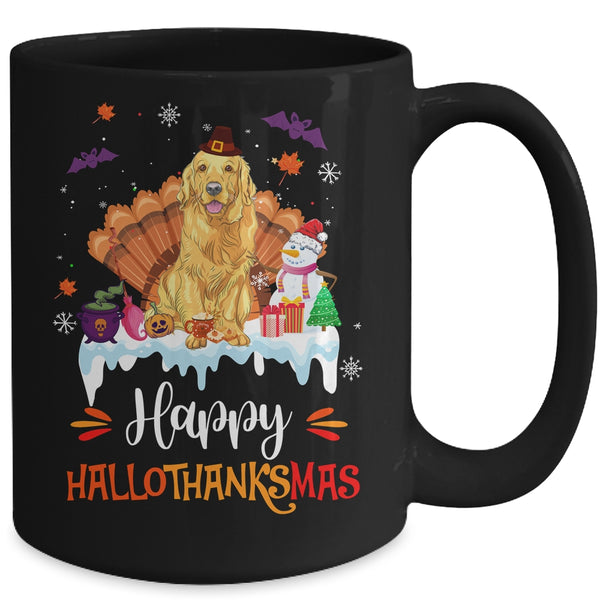 Golden Retriever Happy HalloThanksMas Halloween Christmas Mug 15oz Mug Black back 600x.jpg