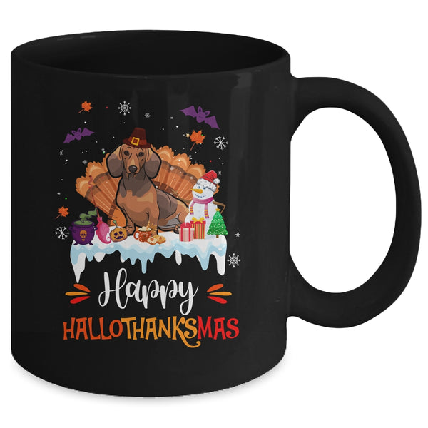 Dachshund HalloThanksMas Halloween Thanksgiving Christmas Mug 11oz Mug Black back 600x.jpg